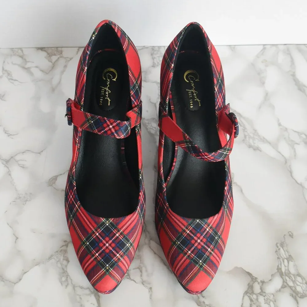 CComfort est 1946 Tartan Christmas Red Plaid Pumps Heels Size 11 M - Picture 4 of 8